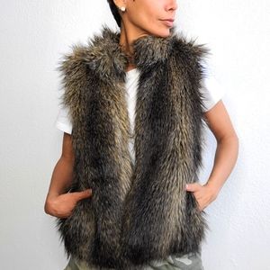 H&M BrownFaux Fur Trim & Stand CollarSlit Pockets